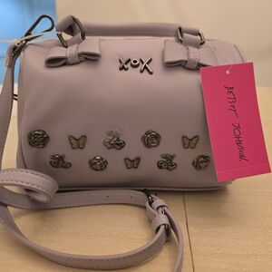 Betsey Johnson Lilac Crossbody Bag with Bow & Charm Accents